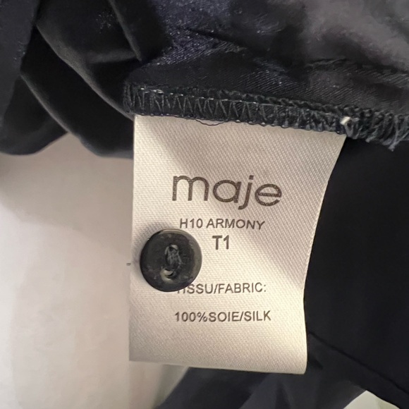 Maje Navy Blue Buttoned SILK  Blouse with Mandarin Collar - Picture 10 of 12